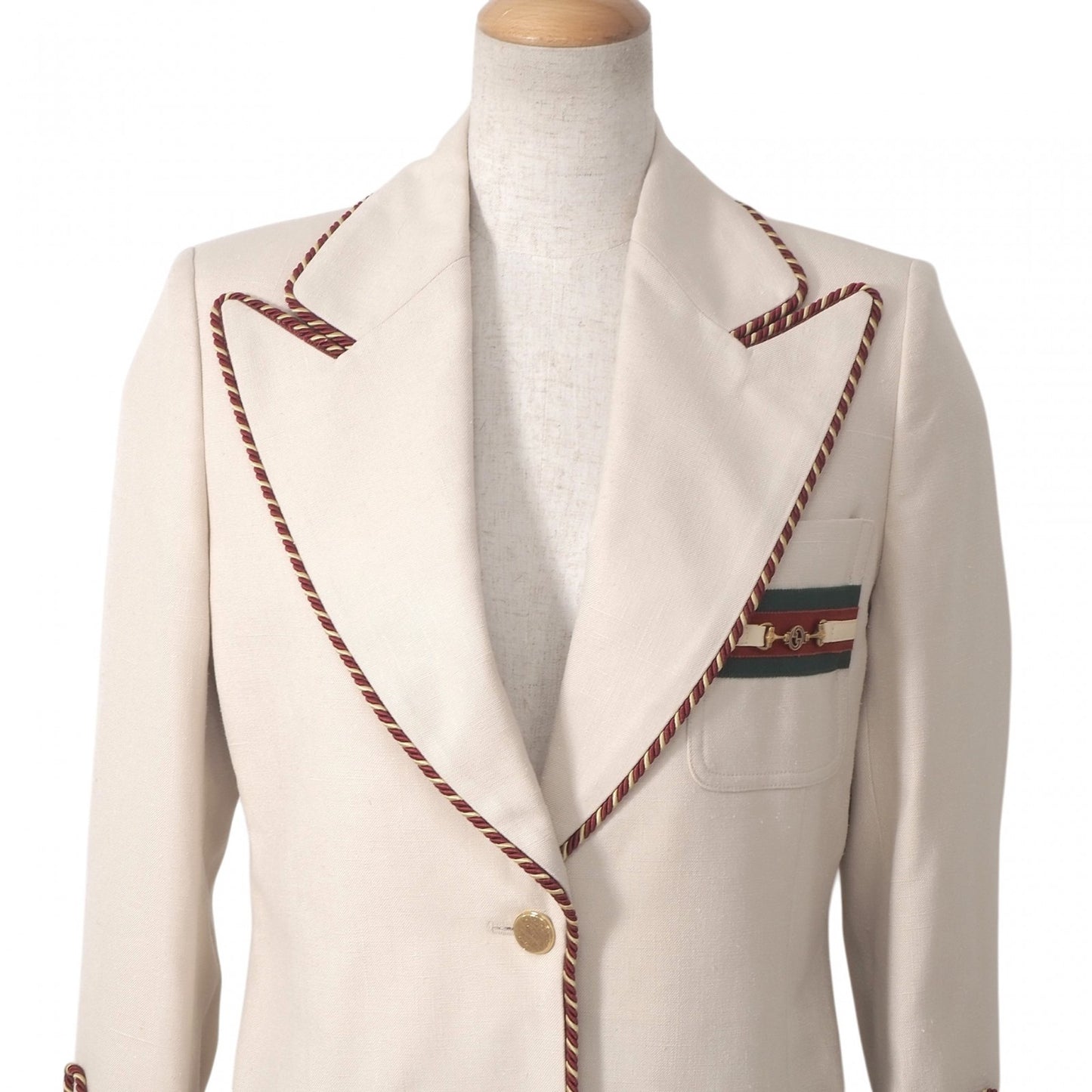 良品 グッチ GUCCI GGホースビット ブレザー ジャケット 38 ライトベージュ レディース 正規品 6-OC027