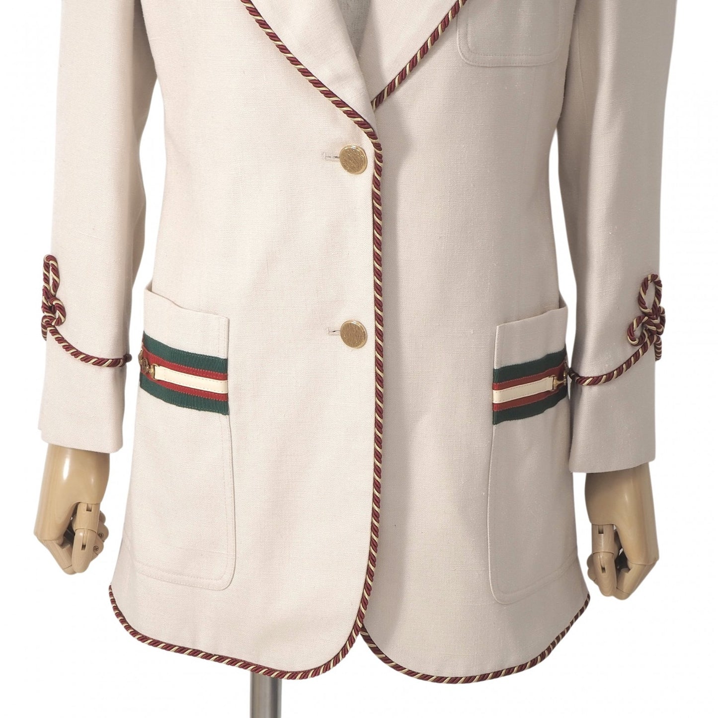 良品 グッチ GUCCI GGホースビット ブレザー ジャケット 38 ライトベージュ レディース 正規品 6-OC027