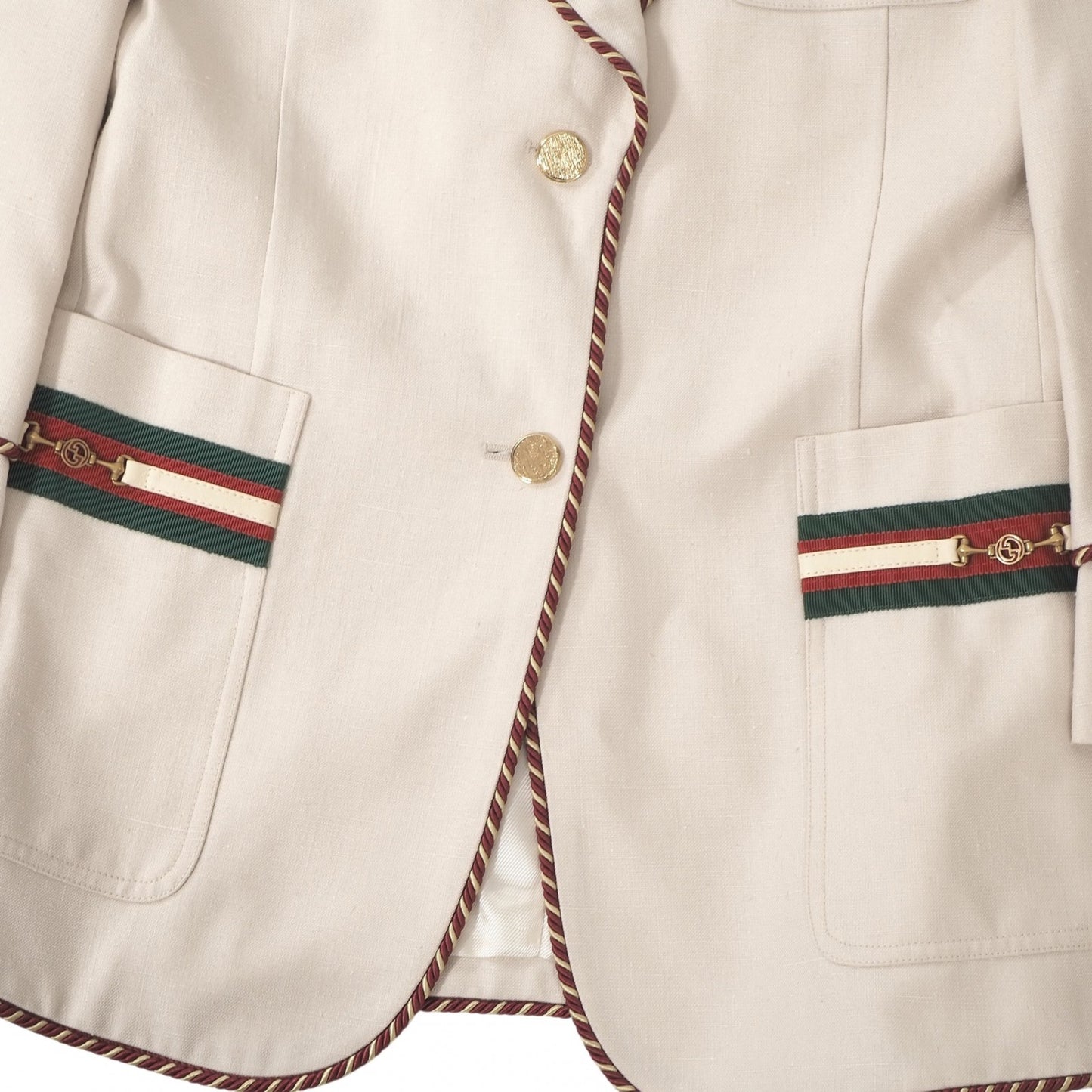 良品 グッチ GUCCI GGホースビット ブレザー ジャケット 38 ライトベージュ レディース 正規品 6-OC027