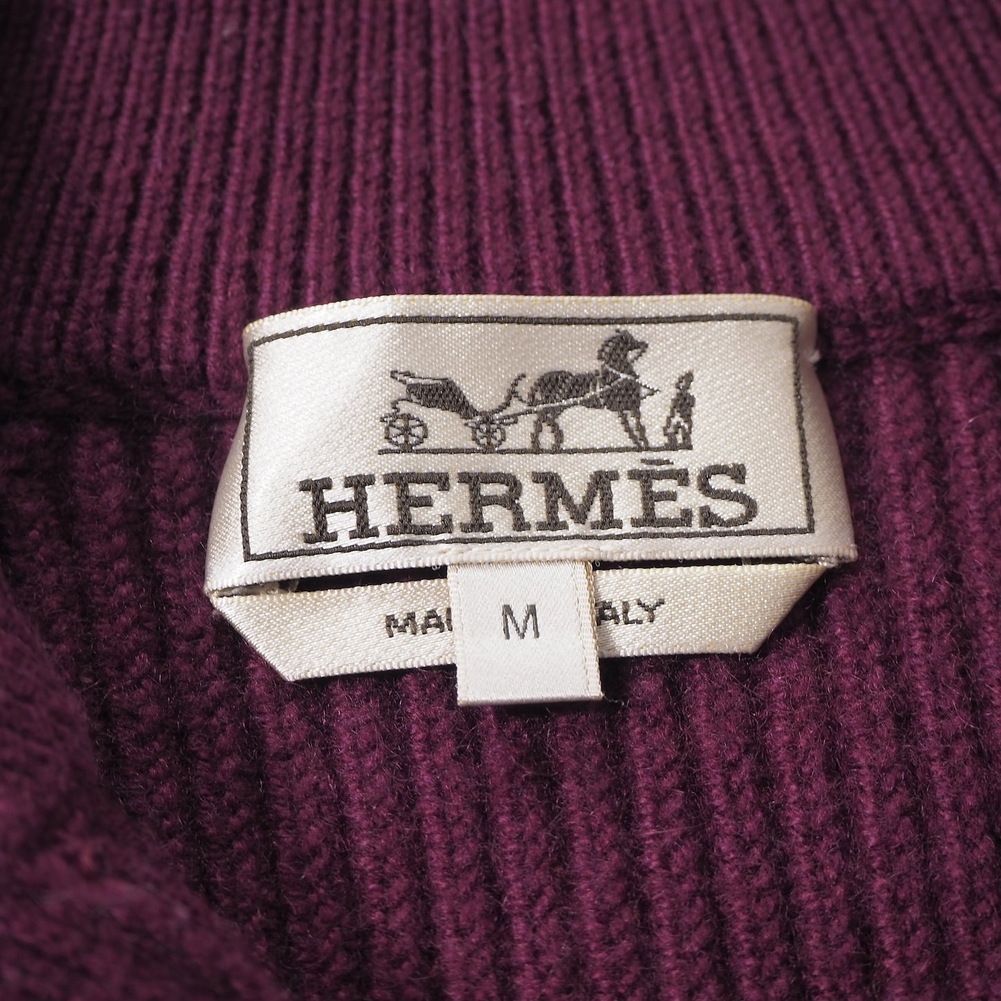 エルメス HERMES イタリア製 セリエボタン ピュアカシミヤ ニット セーター M バーガンディ メンズ 正規品 6-OD036