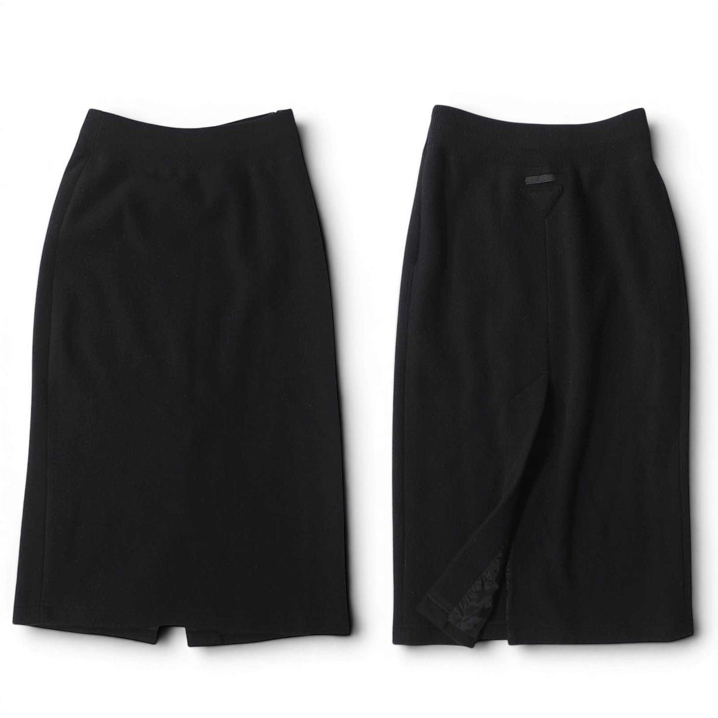 プラダ PRADA 21年製 トライアングルロゴ ウール カシミヤ セットアップ フーディ スカート 36/XS ブラック レディース 正規品 6-OD037