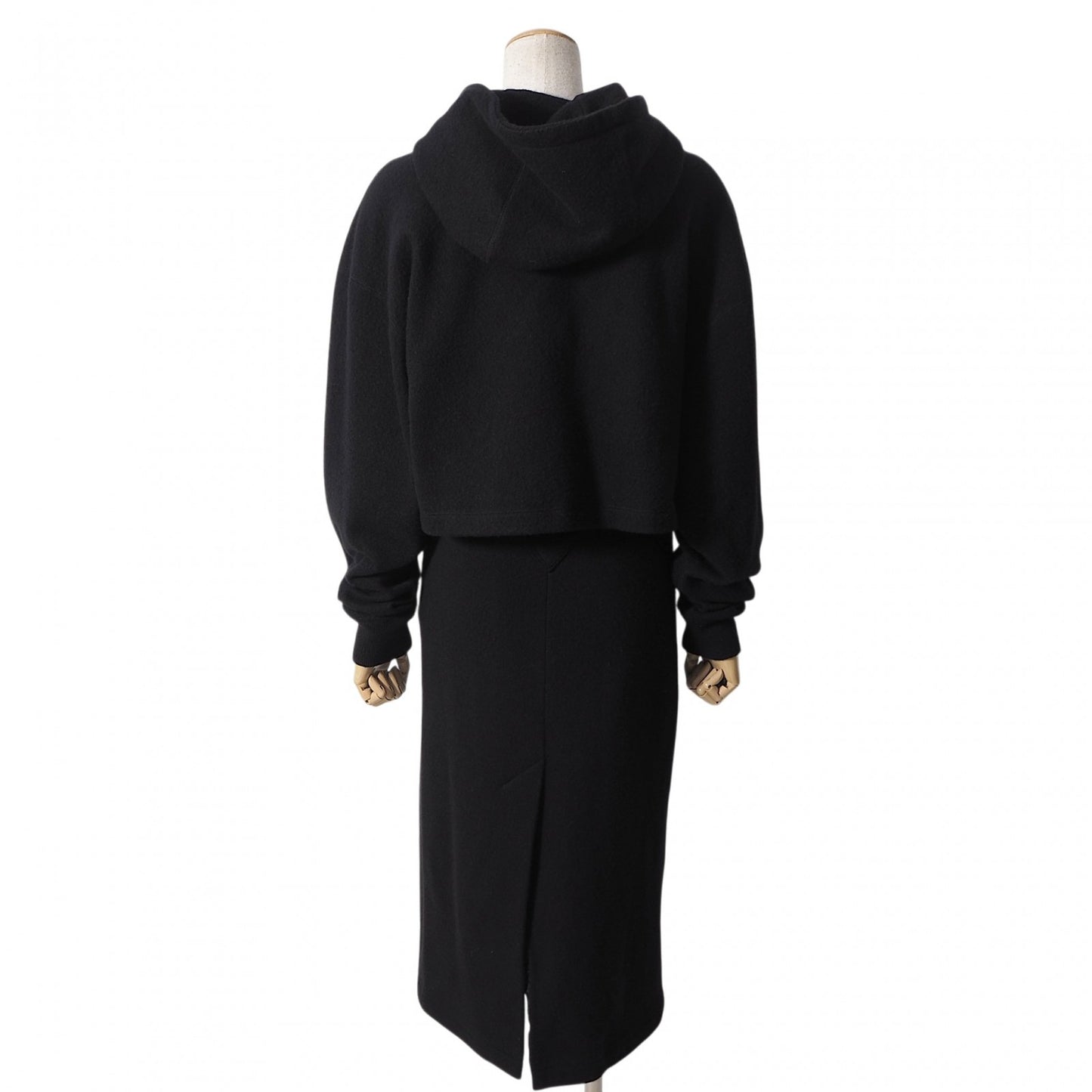 プラダ PRADA 21年製 トライアングルロゴ ウール カシミヤ セットアップ フーディ スカート 36/XS ブラック レディース 正規品 6-OD037
