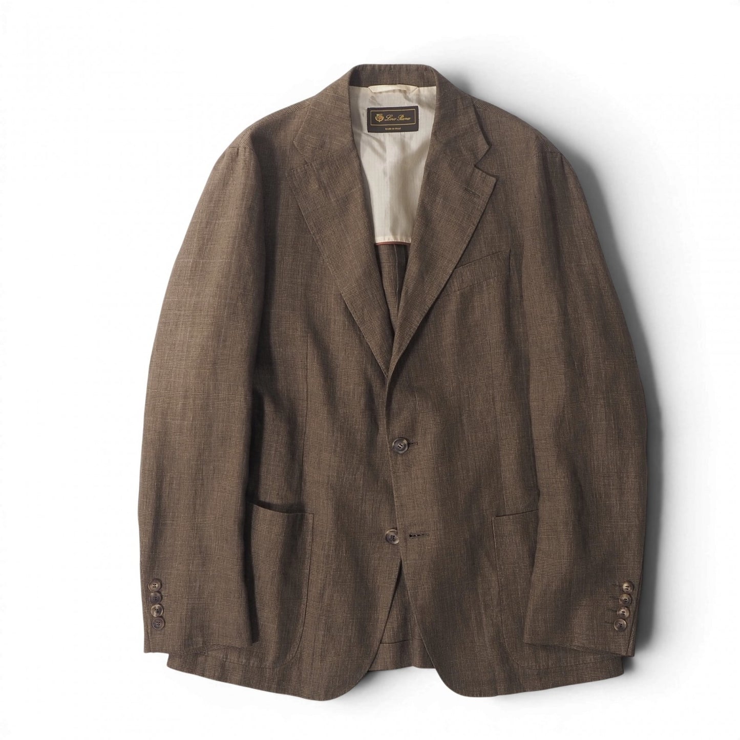 美品 ロロピアーナ Loro Piana イタリア製 リネン アンコン サマー テーラードジャケット 48 ブラウン メンズ 正規品 6-OE040