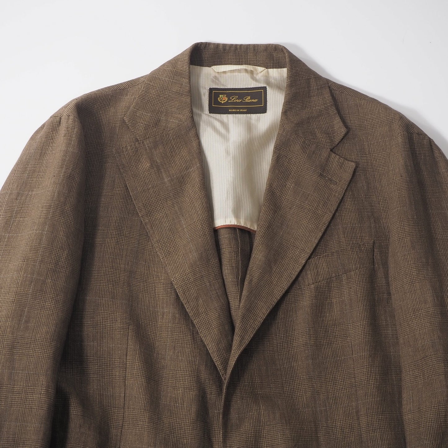 美品 ロロピアーナ Loro Piana イタリア製 リネン アンコン サマー テーラードジャケット 48 ブラウン メンズ 正規品 6-OE040
