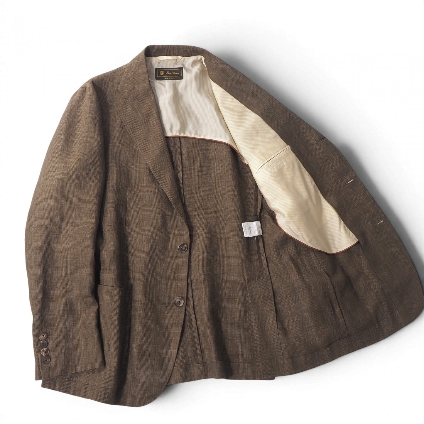 美品 ロロピアーナ Loro Piana イタリア製 リネン アンコン サマー テーラードジャケット 48 ブラウン メンズ 正規品 6-OE040