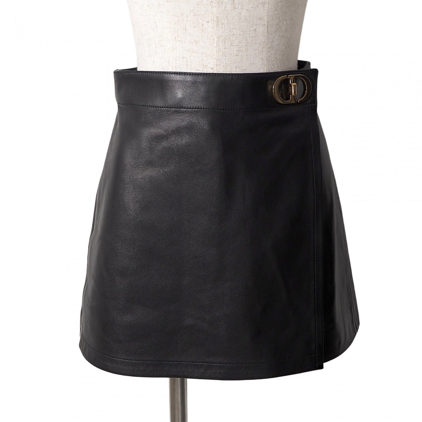 美品 クリスチャンディオール Christian Dior CD金具 ラムレザー キュロット ショートパンツ ハーフパンツ 38 ブラック レディース 正規品 6-OE041
