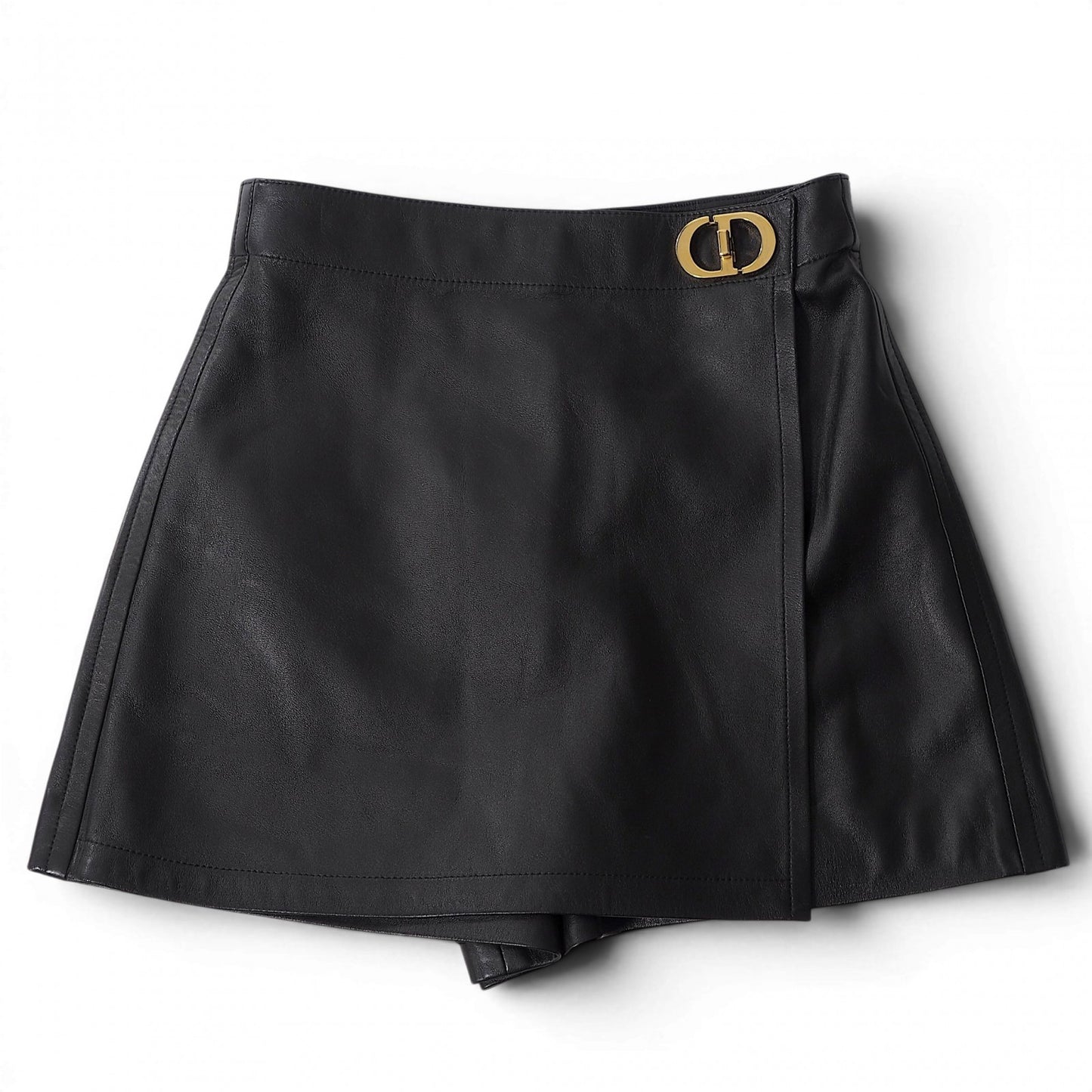 美品 クリスチャンディオール Christian Dior CD金具 ラムレザー キュロット ショートパンツ ハーフパンツ 38 ブラック レディース 正規品 6-OE041