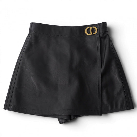 美品 クリスチャンディオール Christian Dior CD金具 ラムレザー キュロット ショートパンツ ハーフパンツ 38 ブラック レディース 正規品 6-OE041