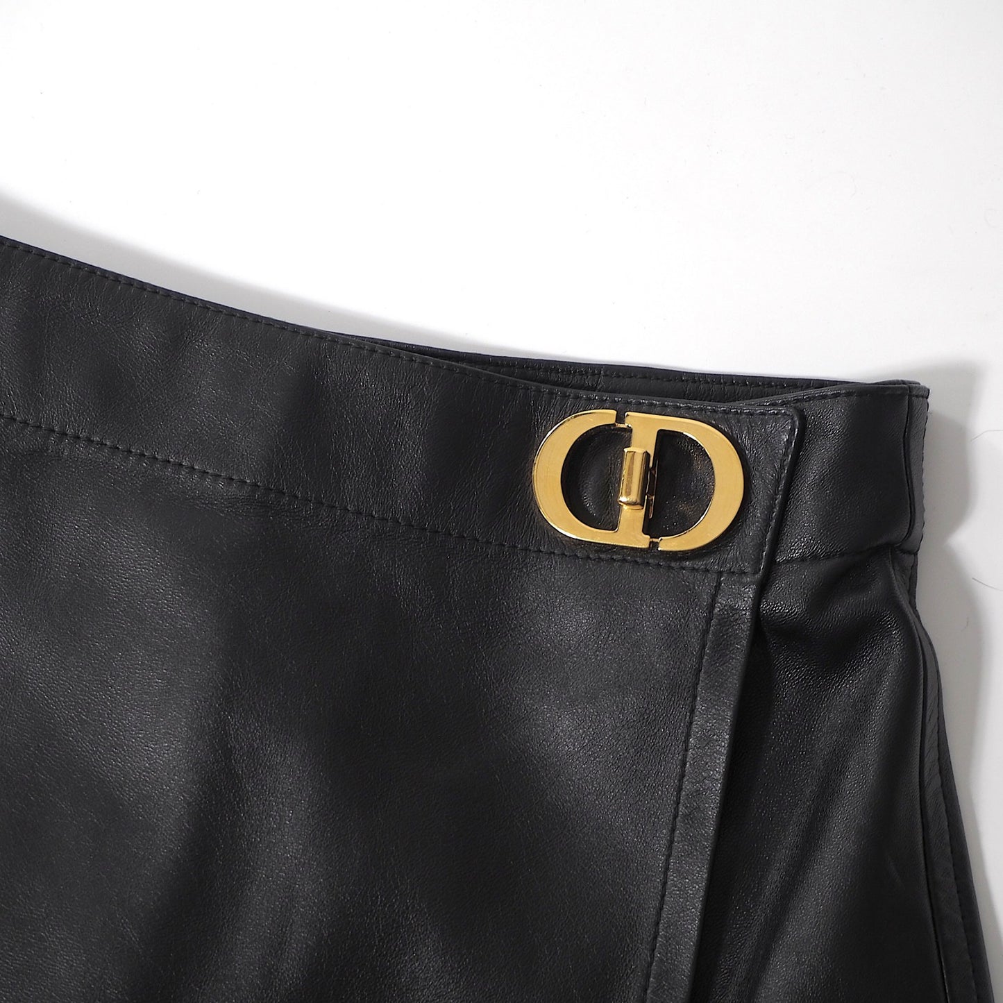 美品 クリスチャンディオール Christian Dior CD金具 ラムレザー キュロット ショートパンツ ハーフパンツ 38 ブラック レディース 正規品 6-OE041