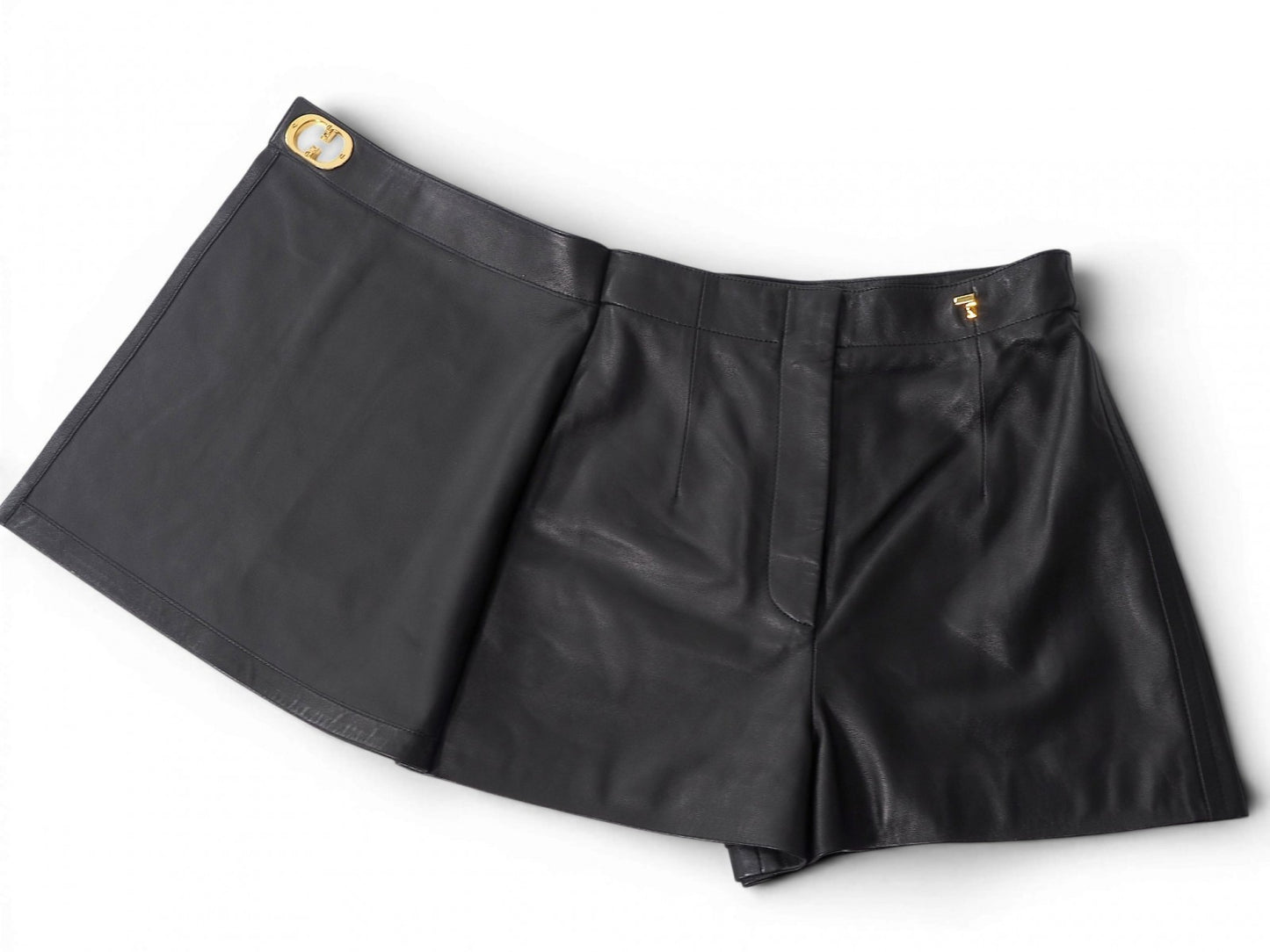 美品 クリスチャンディオール Christian Dior CD金具 ラムレザー キュロット ショートパンツ ハーフパンツ 38 ブラック レディース 正規品 6-OE041