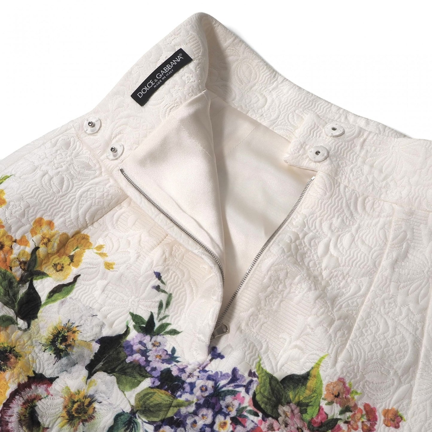美品 ドルチェ＆ガッバーナ DOLCE＆GABBANA ジャガード 花柄 スカート 36 ホワイト レディース 正規品 6-OE044