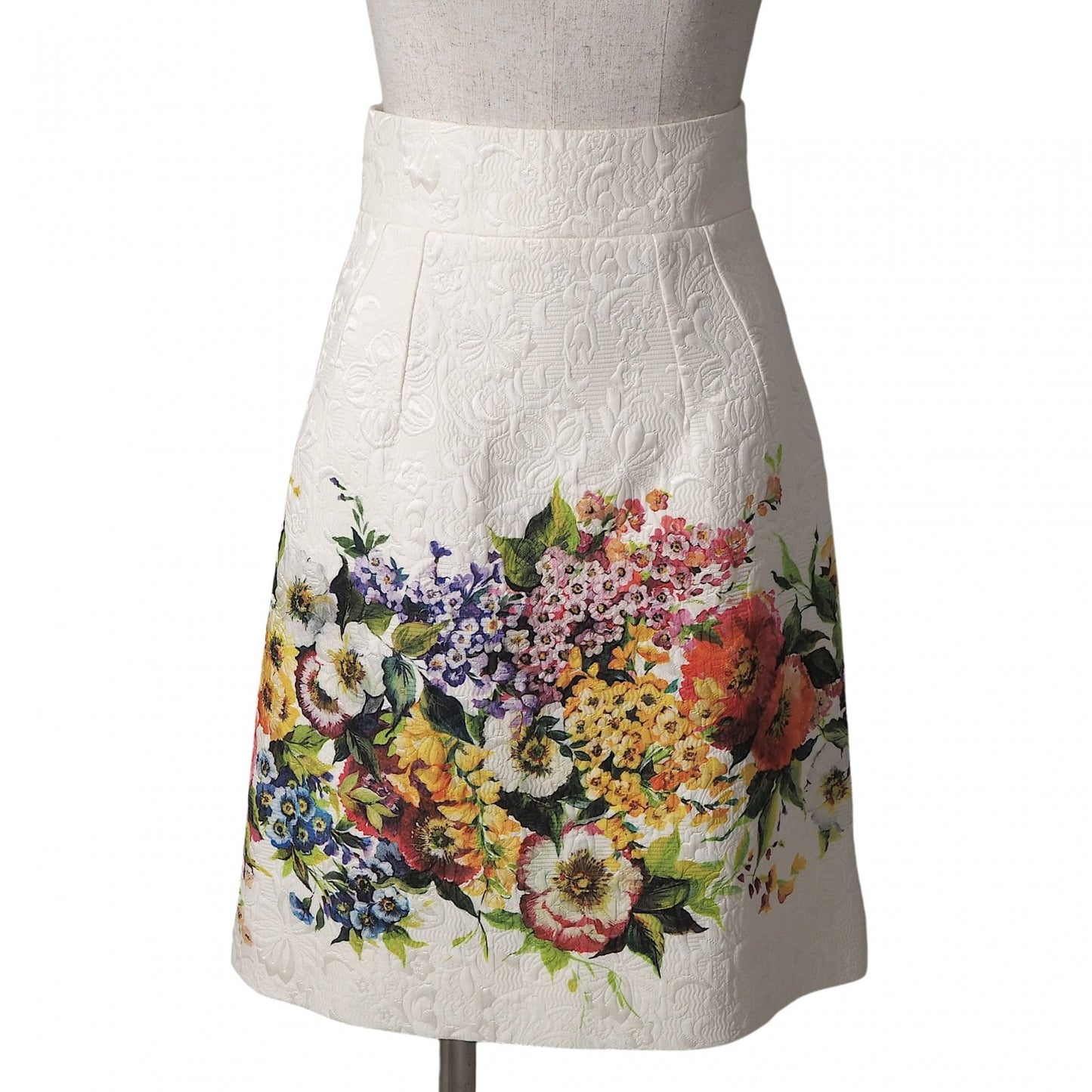 美品 ドルチェ＆ガッバーナ DOLCE＆GABBANA ジャガード 花柄 スカート 36 ホワイト レディース 正規品 6-OE044