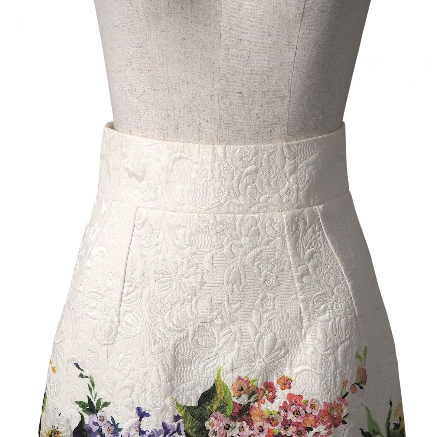 美品 ドルチェ＆ガッバーナ DOLCE＆GABBANA ジャガード 花柄 スカート 36 ホワイト レディース 正規品 6-OE044