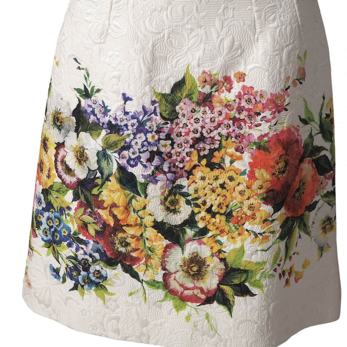 美品 ドルチェ＆ガッバーナ DOLCE＆GABBANA ジャガード 花柄 スカート 36 ホワイト レディース 正規品 6-OE044