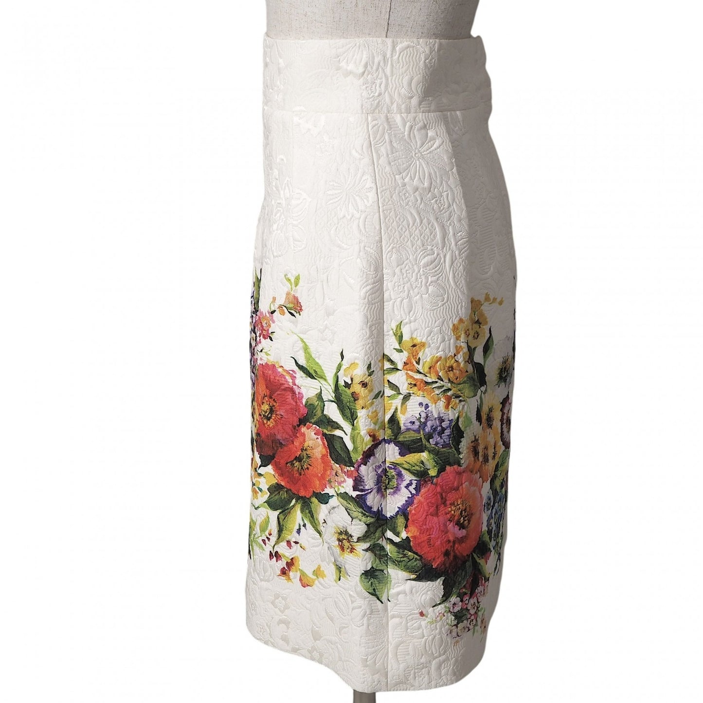 美品 ドルチェ＆ガッバーナ DOLCE＆GABBANA ジャガード 花柄 スカート 36 ホワイト レディース 正規品 6-OE044