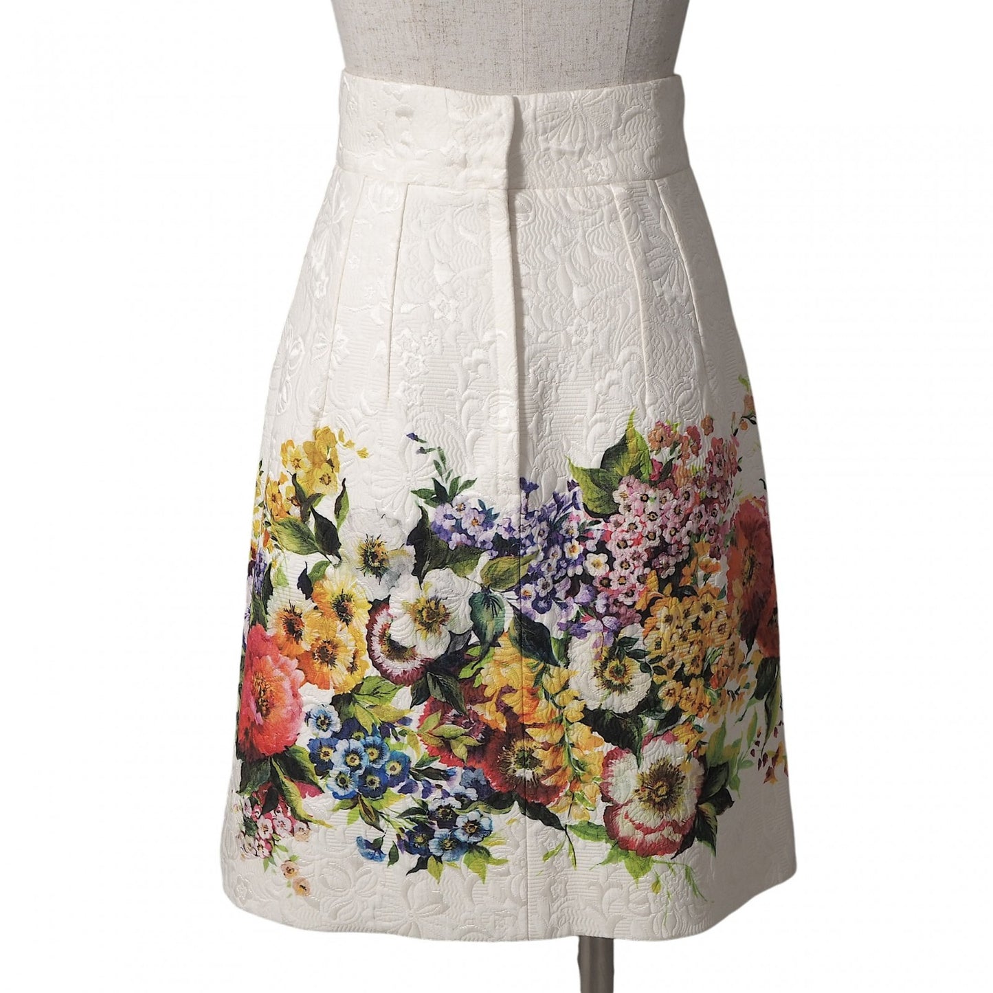 美品 ドルチェ＆ガッバーナ DOLCE＆GABBANA ジャガード 花柄 スカート 36 ホワイト レディース 正規品 6-OE044
