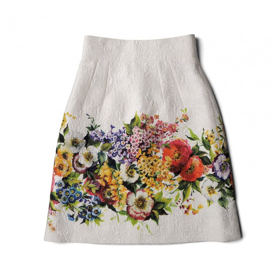 美品 ドルチェ＆ガッバーナ DOLCE＆GABBANA ジャガード 花柄 スカート 36 ホワイト レディース 正規品 6-OE044