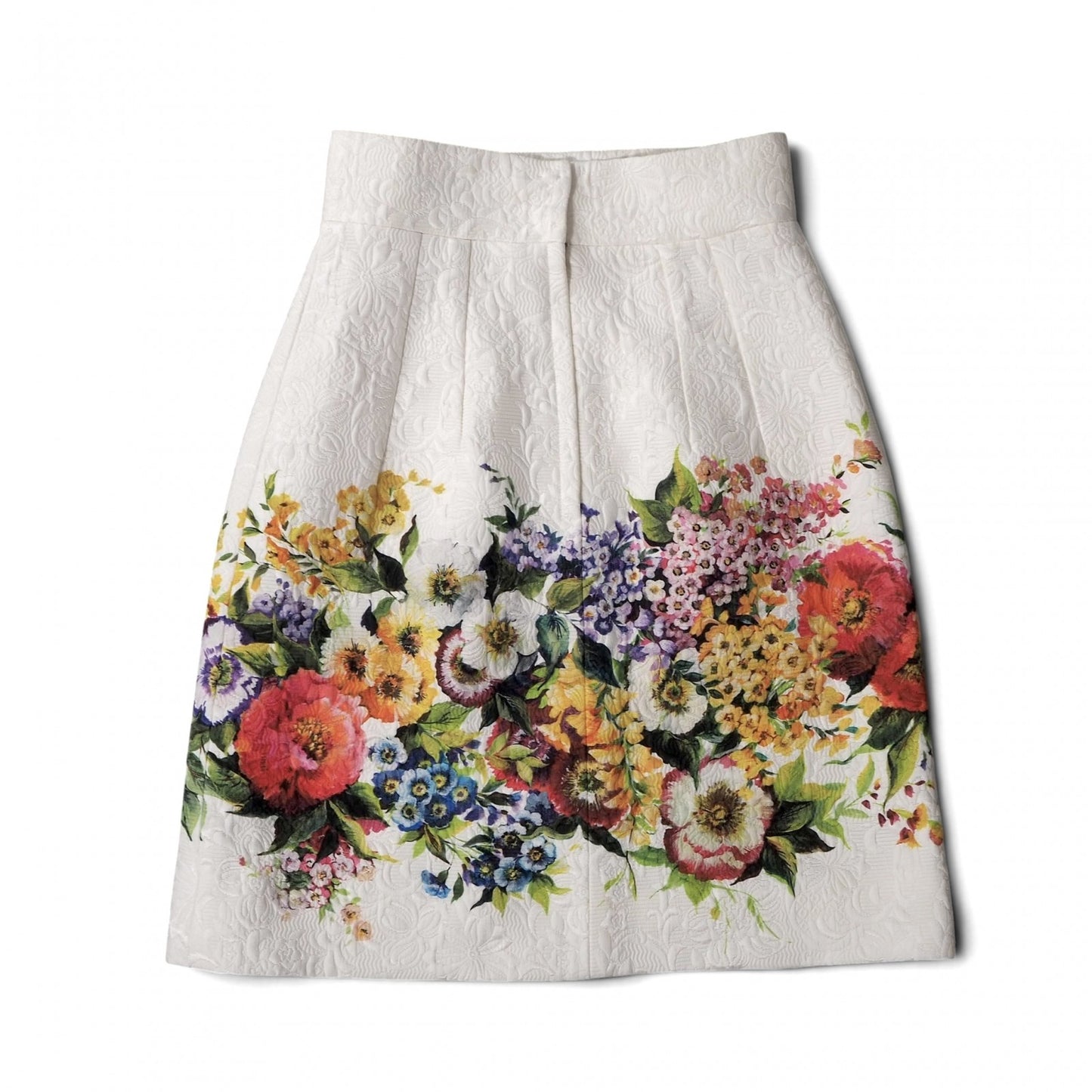 美品 ドルチェ＆ガッバーナ DOLCE＆GABBANA ジャガード 花柄 スカート 36 ホワイト レディース 正規品 6-OE044