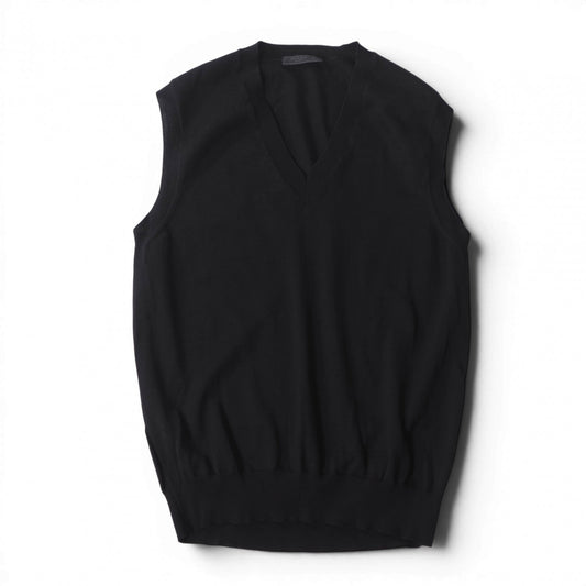 プラダ PRADA 20年製 ヴァージンウール セーター ベスト Vネック 48 ブラック メンズ 正規品 6-OE048
