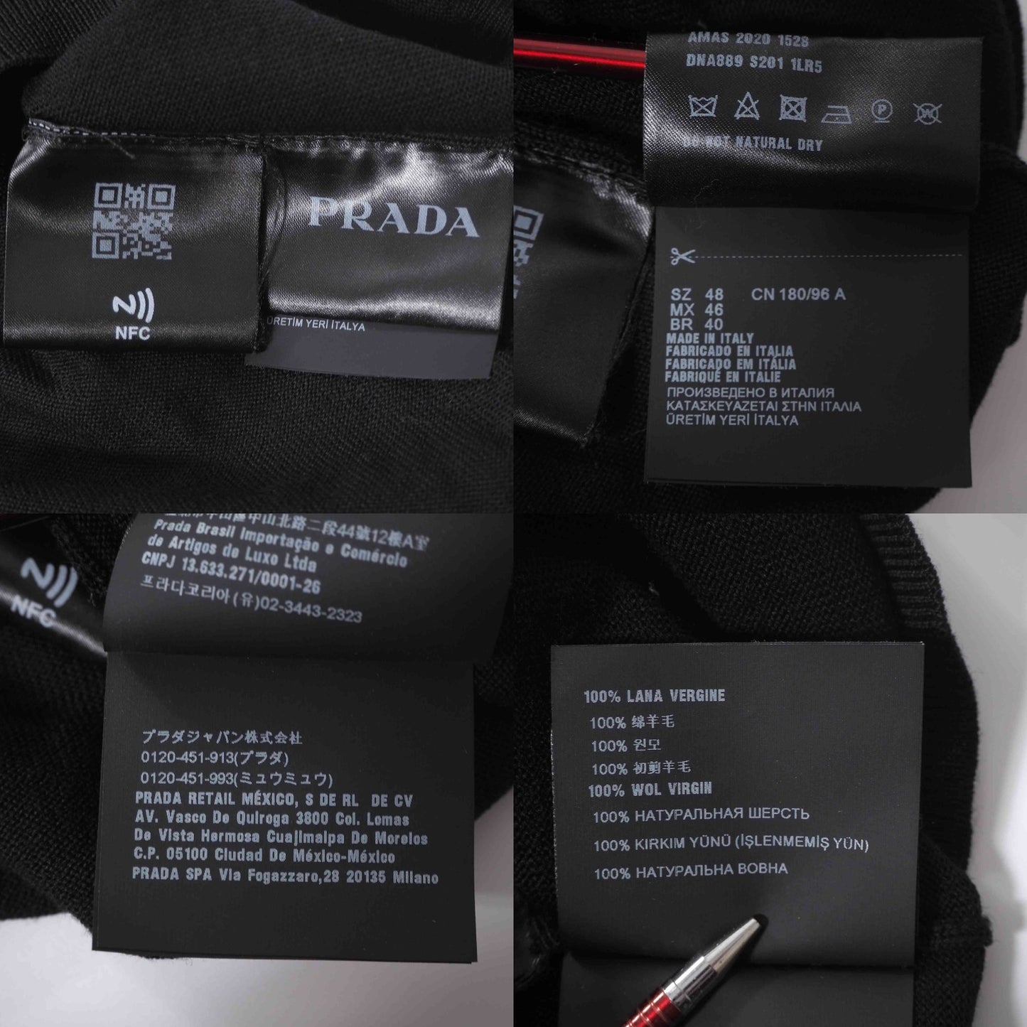 プラダ PRADA 20年製 ヴァージンウール セーター ベスト Vネック 48 ブラック メンズ 正規品 6-OE048