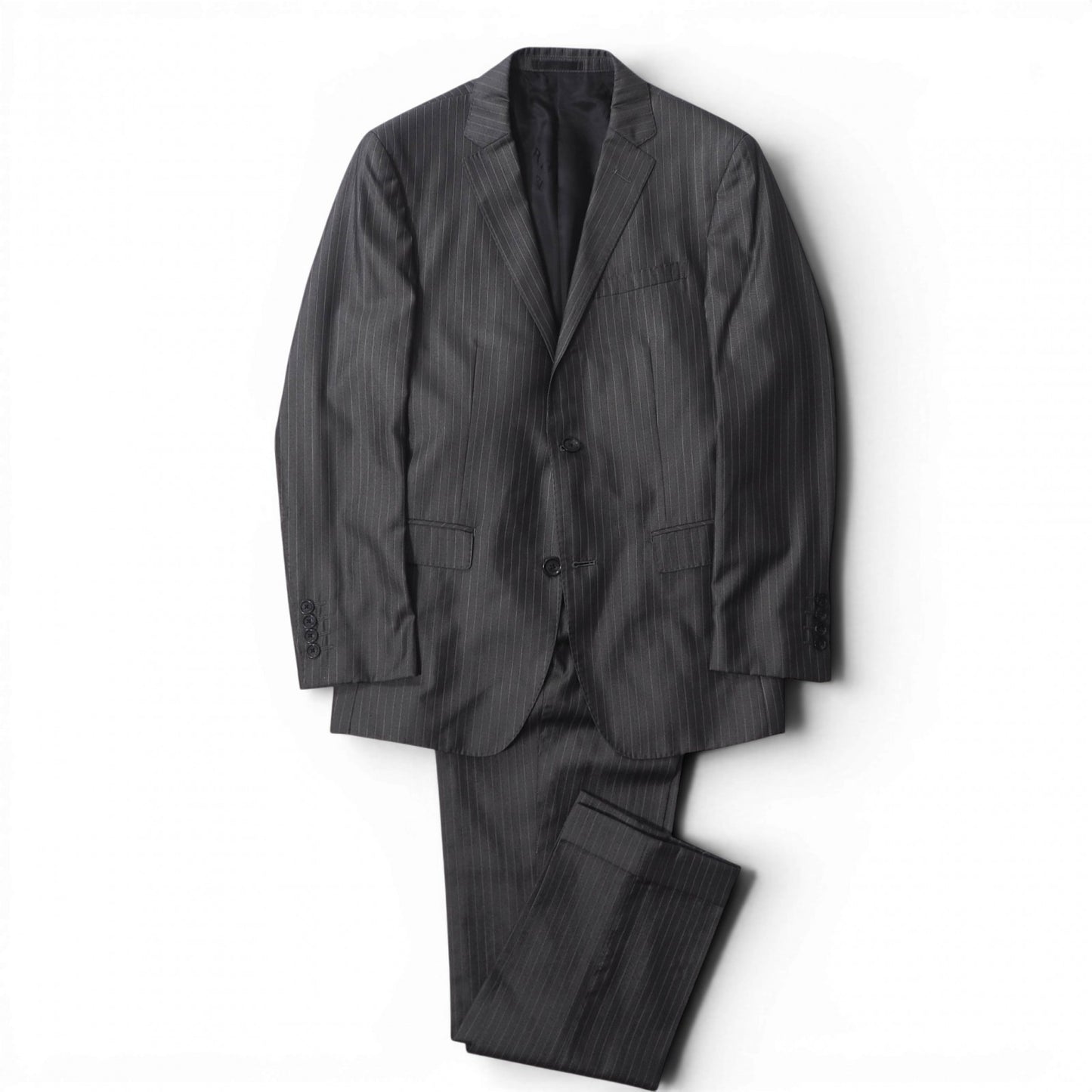 美品 バーバリー BURBERRY BLACK LABEL スーツ ジャケット パンツ S ダークグレー 光沢 メンズ 正規品 6-OE049