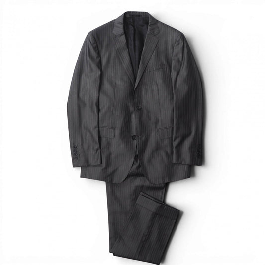 美品 バーバリー BURBERRY BLACK LABEL スーツ ジャケット パンツ S ダークグレー 光沢 メンズ 正規品 6-OE049