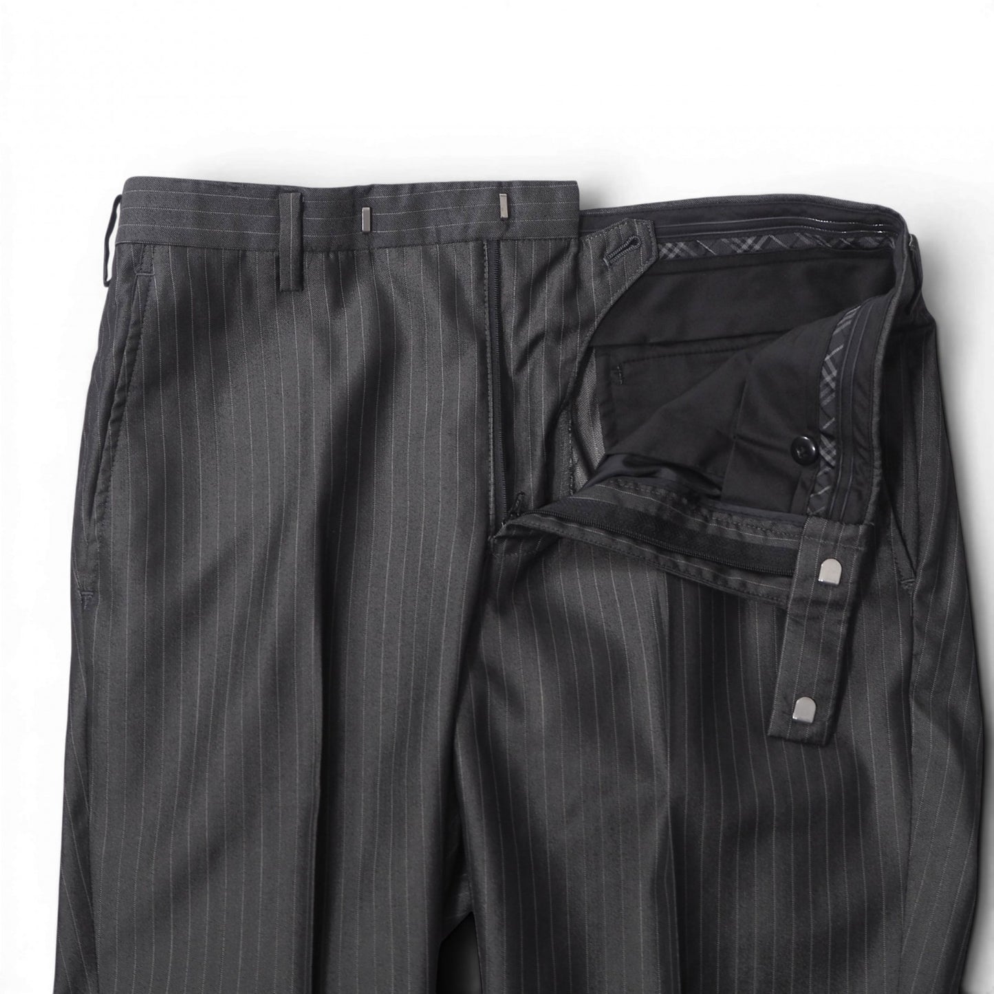 美品 バーバリー BURBERRY BLACK LABEL スーツ ジャケット パンツ S ダークグレー 光沢 メンズ 正規品 6-OE049