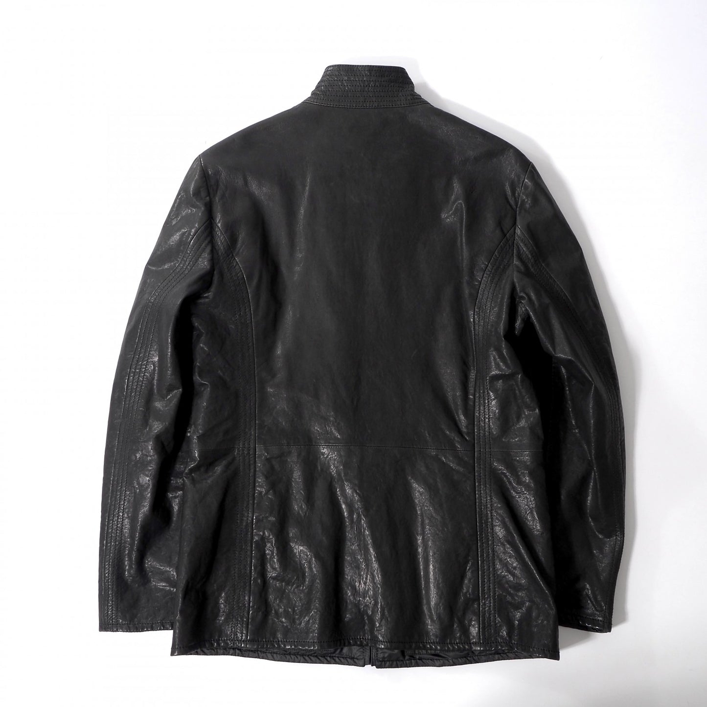 美品 アルマーニコレツィオーニ ARMANI COLLEZIONI ラムレザー ジャケット 48 ブラック メンズ 正規品 6-YA001