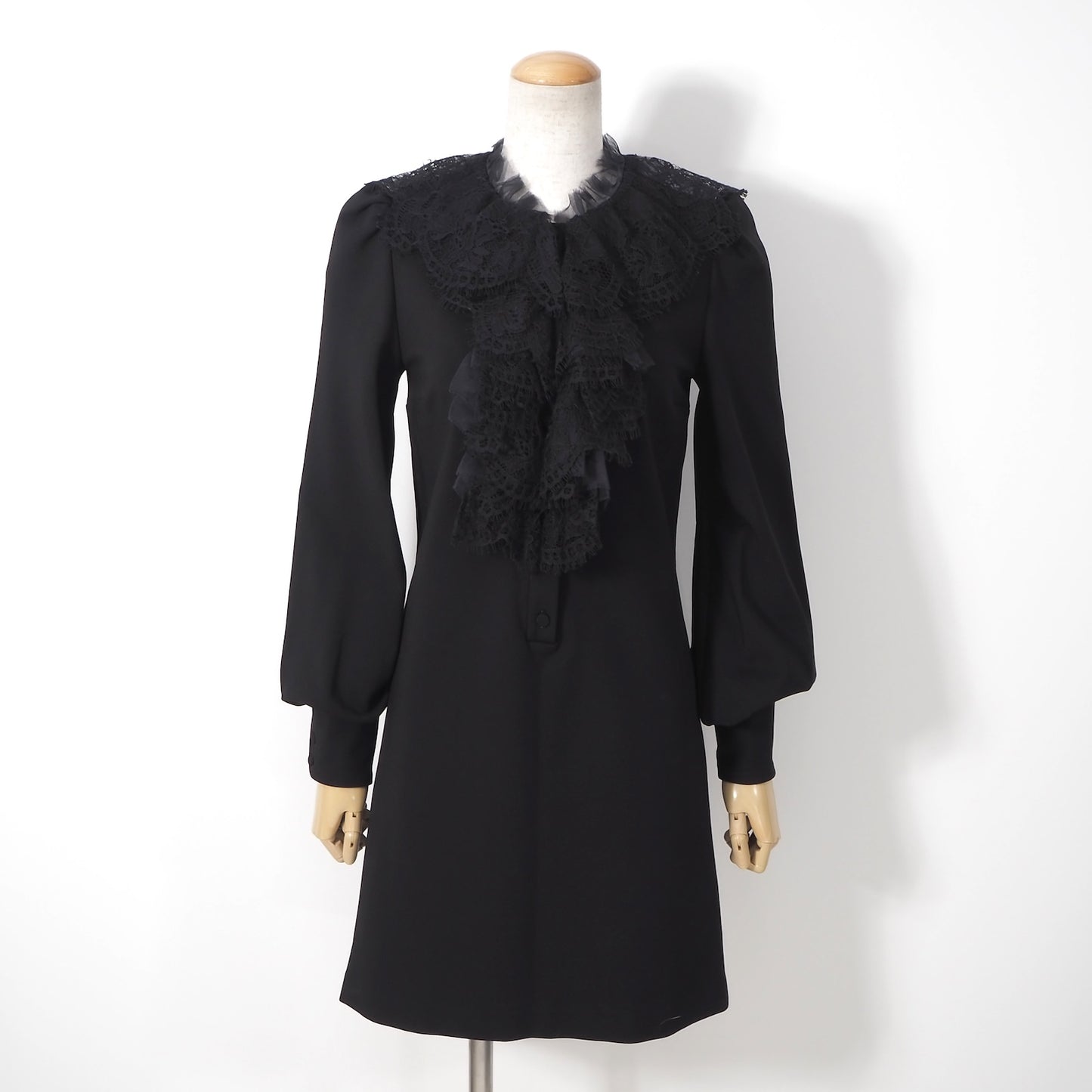 美品 グッチ GUCCI レース フリル ワンピース XS ブラック レディース 正規品 6-YA002