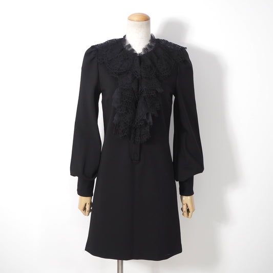 美品 グッチ GUCCI レース フリル ワンピース XS ブラック レディース 正規品 6-YA002