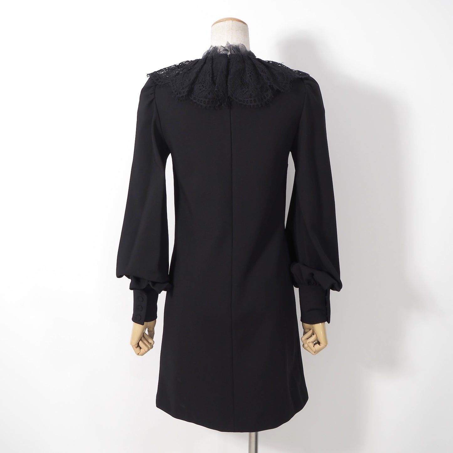 美品 グッチ GUCCI レース フリル ワンピース XS ブラック レディース 正規品 6-YA002