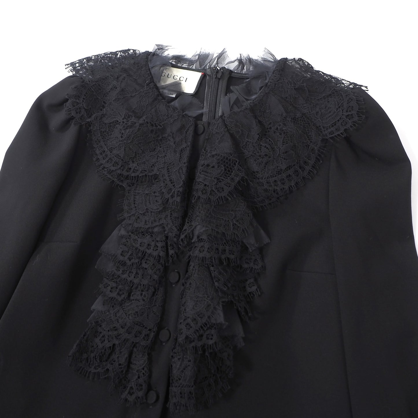 美品 グッチ GUCCI レース フリル ワンピース XS ブラック レディース 正規品 6-YA002