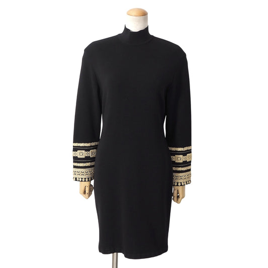 クリスチャンディオール Christian Dior ヴィンテージ ウール ニット ワンピース M ブラック レディース 正規品 6-YA004