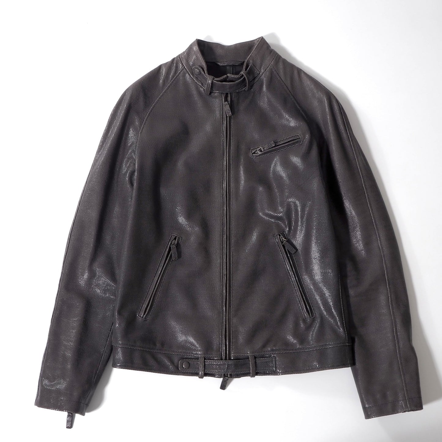 ジョルジオアルマーニ GIORGIO ARMANI イタリア製 カウレザー シングルライダース ジャケット 46 ダークグレー メンズ 正規品 6-YA008