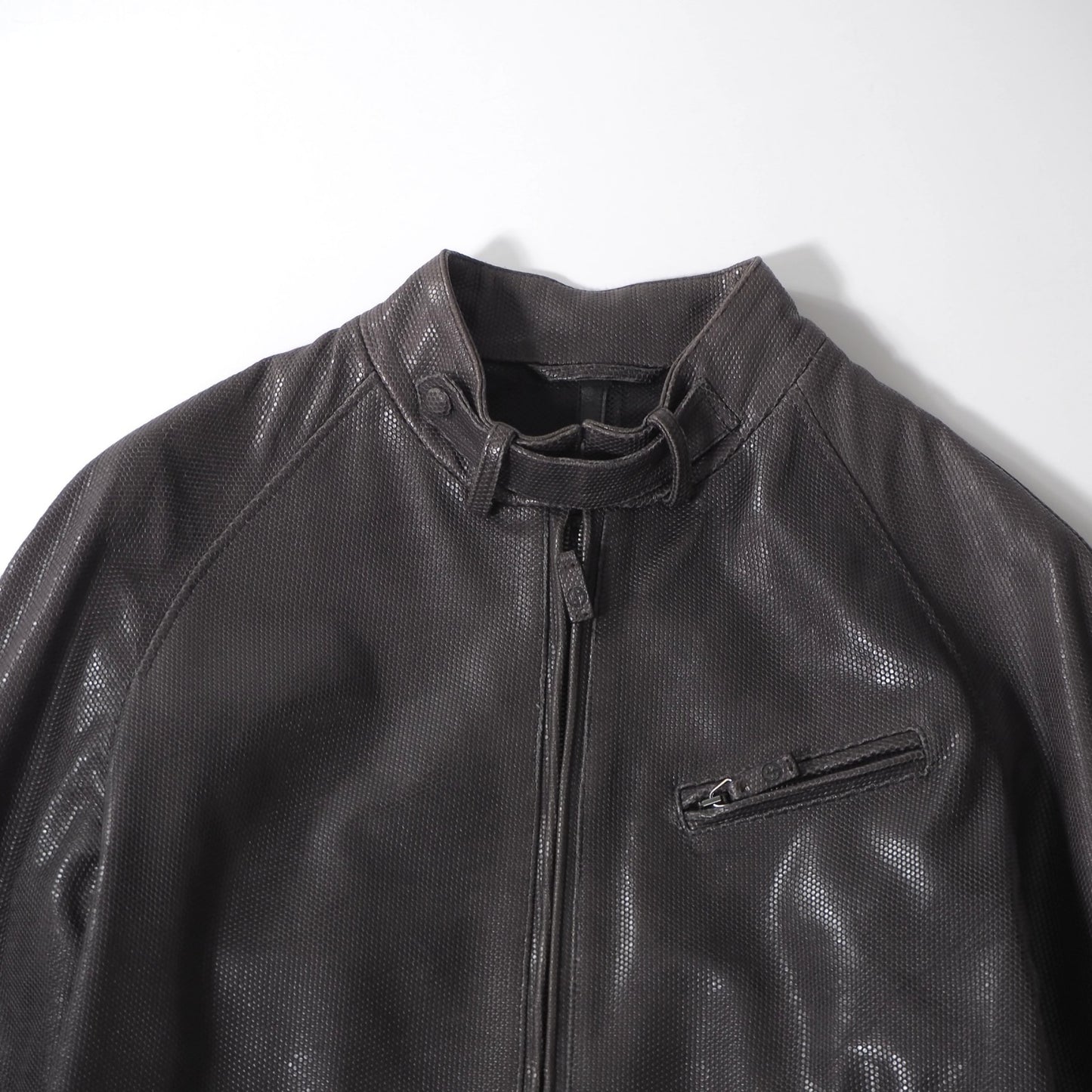 ジョルジオアルマーニ GIORGIO ARMANI イタリア製 カウレザー シングルライダース ジャケット 46 ダークグレー メンズ 正規品 6-YA008