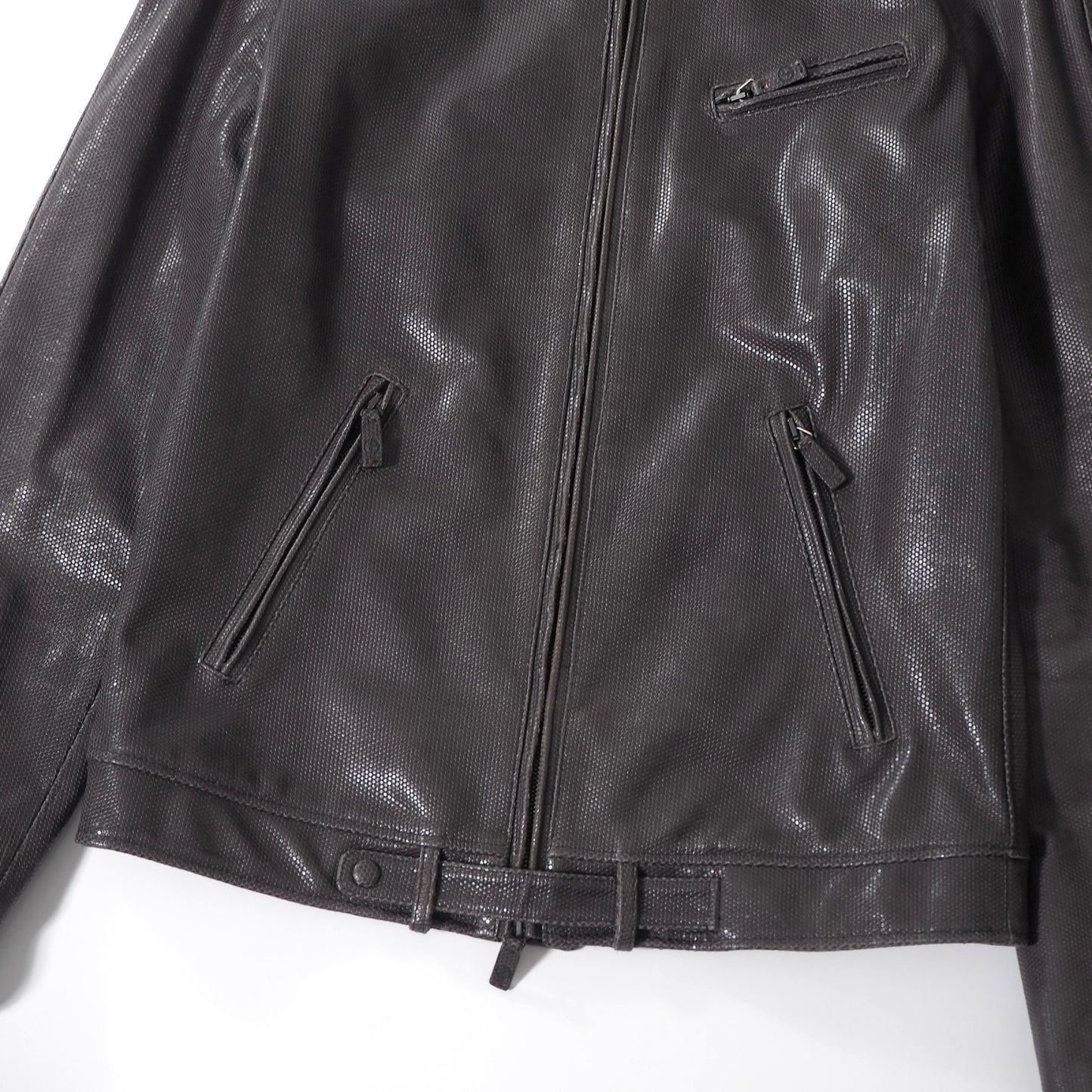 ジョルジオアルマーニ GIORGIO ARMANI イタリア製 カウレザー シングルライダース ジャケット 46 ダークグレー メンズ 正規品 6-YA008