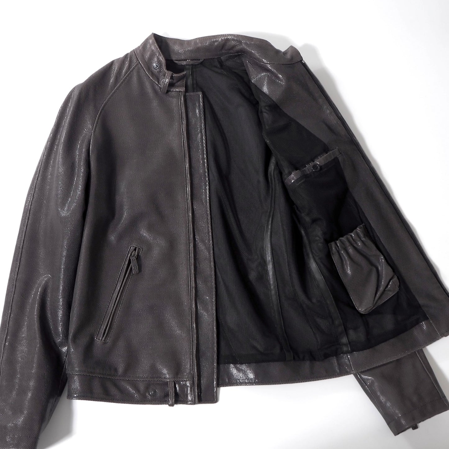 ジョルジオアルマーニ GIORGIO ARMANI イタリア製 カウレザー シングルライダース ジャケット 46 ダークグレー メンズ 正規品 6-YA008