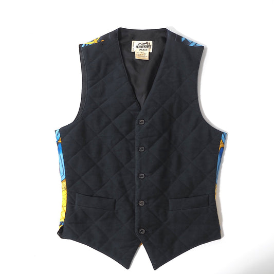エルメス HERMES ヴィンテージ コットン シルク ベスト ジレ 46 ダークネイビー メンズ 正規品 6-YA011