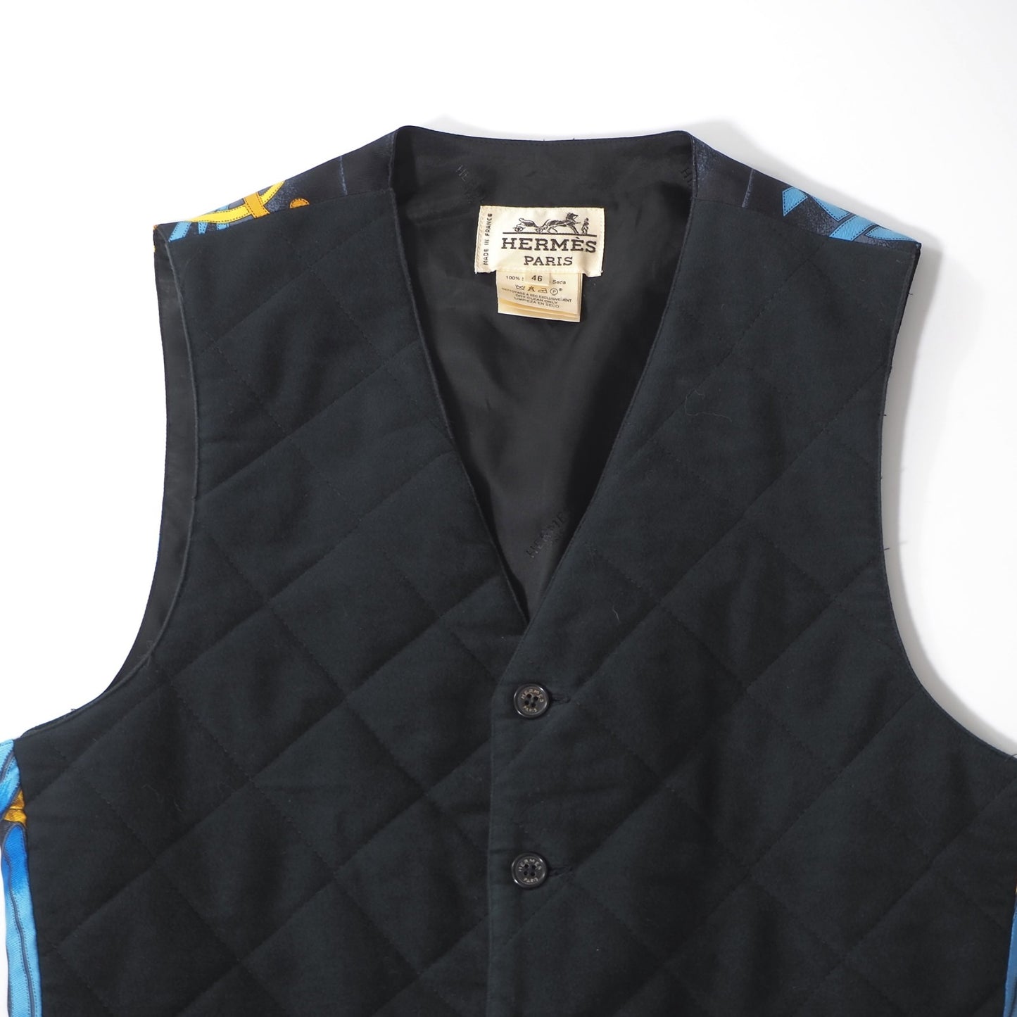 エルメス HERMES ヴィンテージ コットン シルク ベスト ジレ 46 ダークネイビー メンズ 正規品 6-YA011