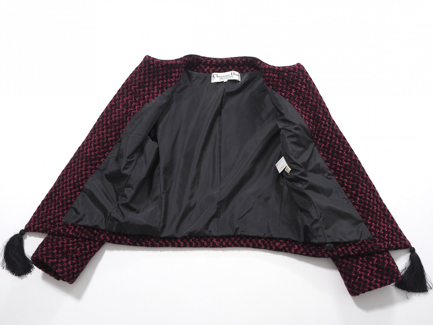 美品 クリスチャンディオール Christian Dior ヴィンテージ ジャケット タッセル 9 ルビーレッド ブラック レディース 正規品 6-YA015