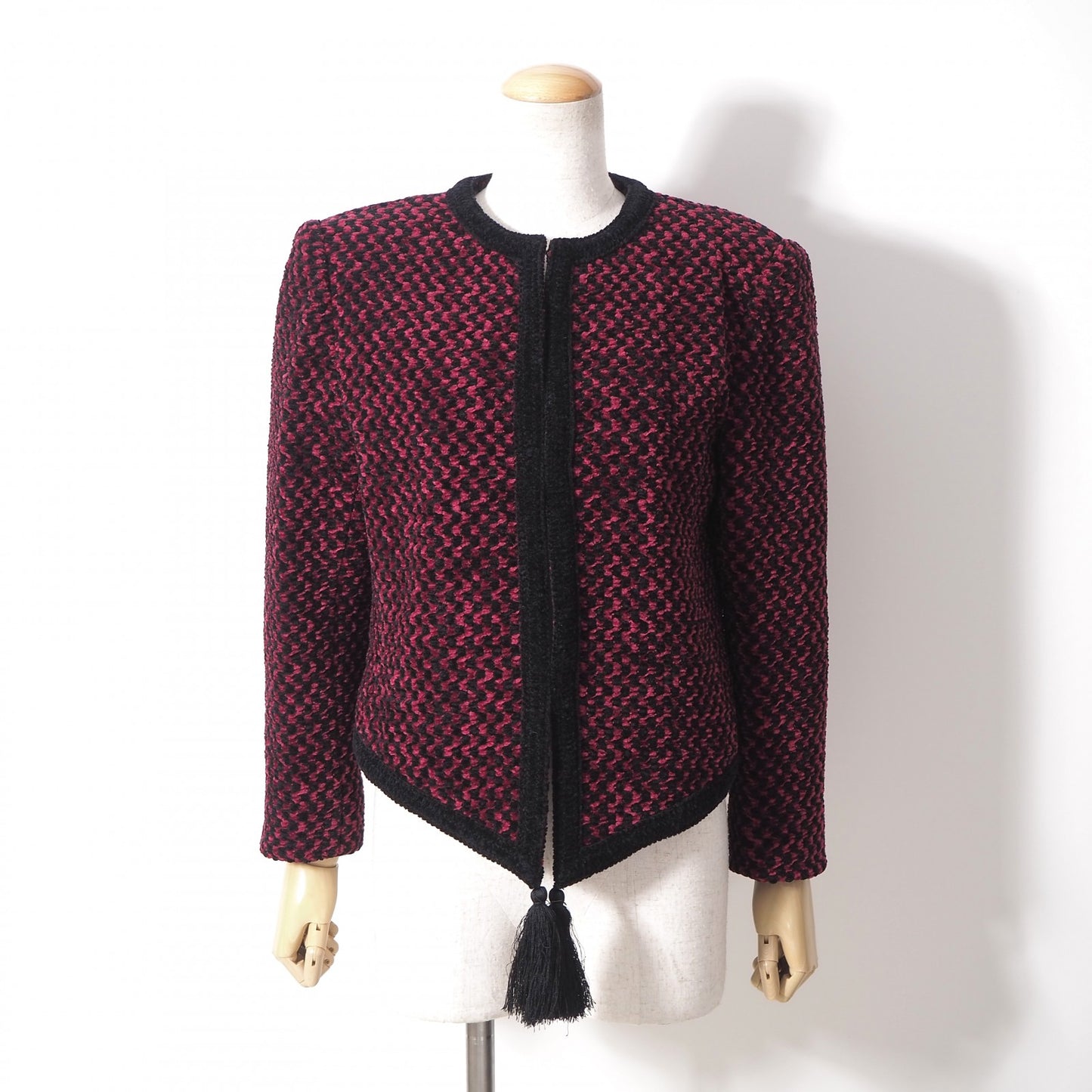 美品 クリスチャンディオール Christian Dior ヴィンテージ ジャケット タッセル 9 ルビーレッド ブラック レディース 正規品 6-YA015