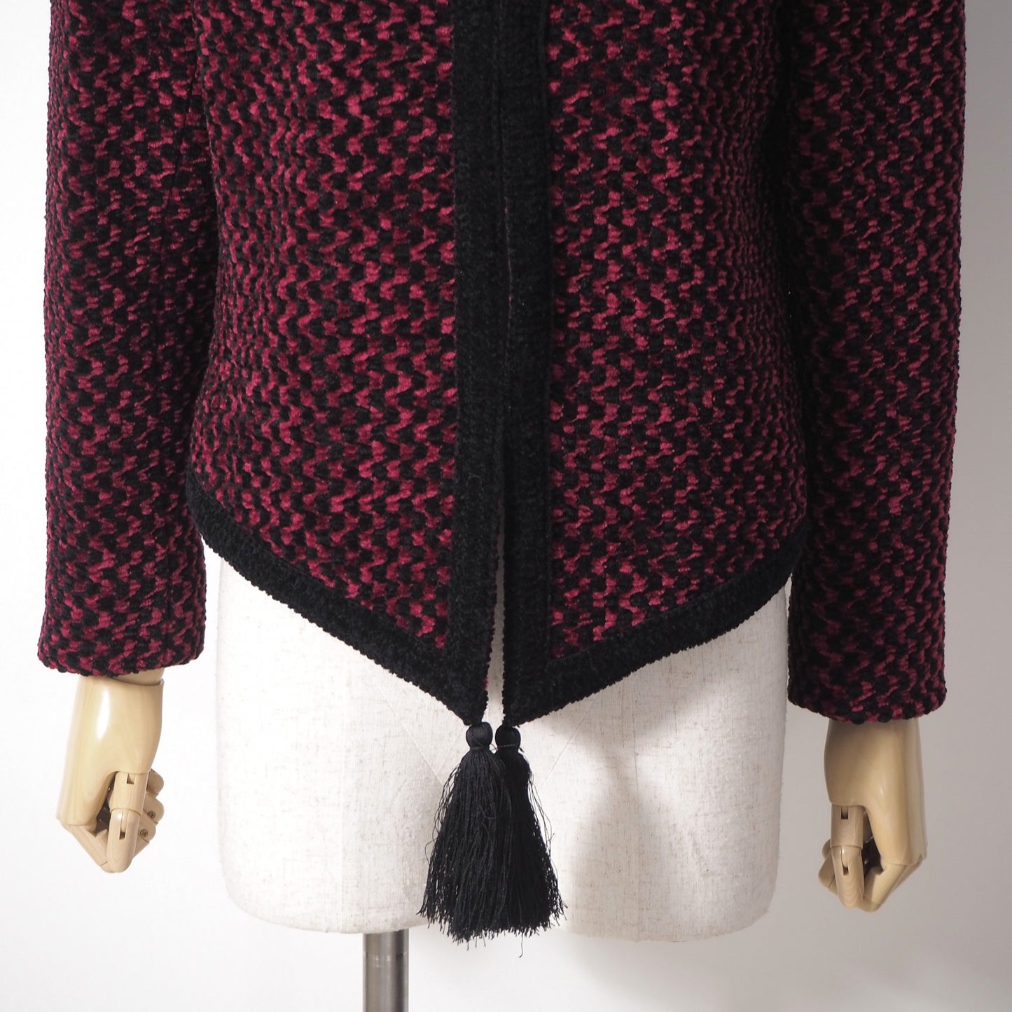 美品 クリスチャンディオール Christian Dior ヴィンテージ ジャケット タッセル 9 ルビーレッド ブラック レディース 正規品 6-YA015