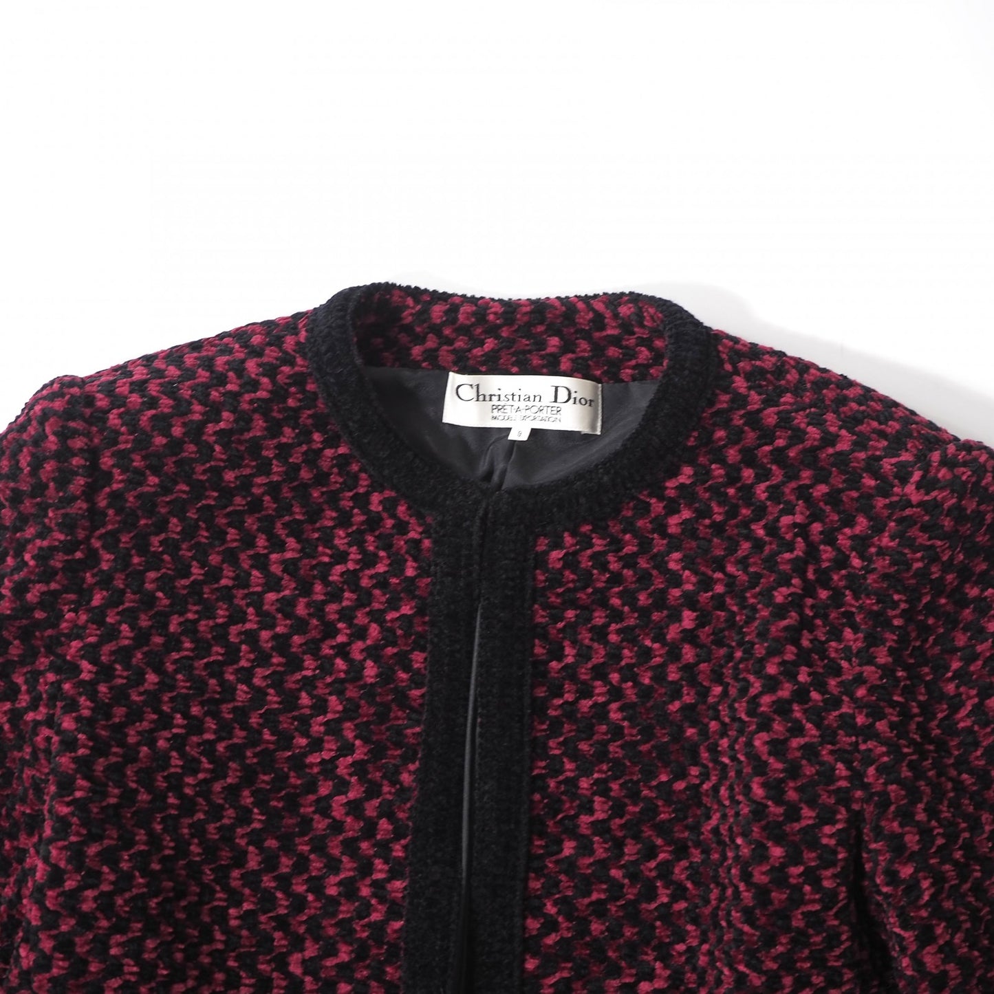 美品 クリスチャンディオール Christian Dior ヴィンテージ ジャケット タッセル 9 ルビーレッド ブラック レディース 正規品 6-YA015