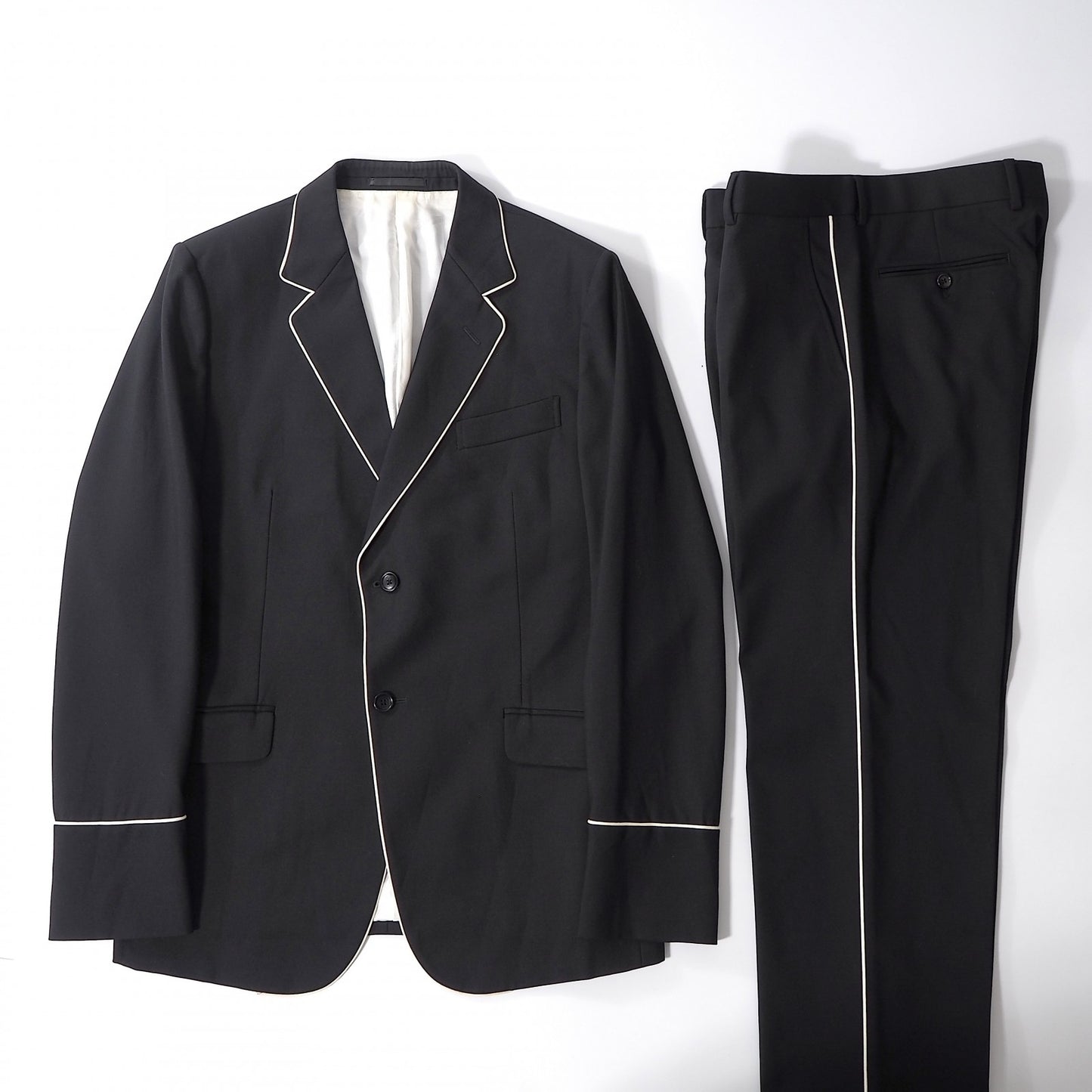 グッチ GUCCI パイピング スーツ ジャケット パンツ 52/48 48相当 ブラック メンズ 正規品 6-YA016