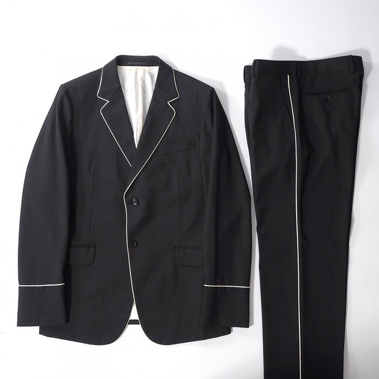 グッチ GUCCI パイピング スーツ ジャケット パンツ 52/48 48相当 ブラック メンズ 正規品 6-YA016