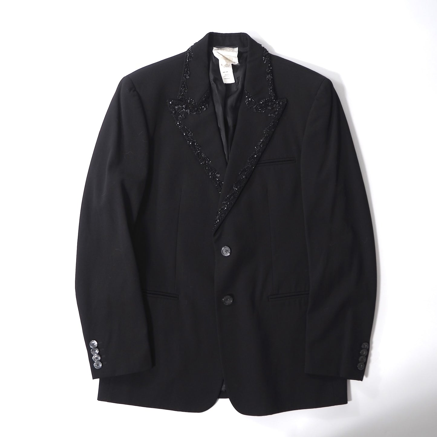 美品 ジャンニヴェルサーチ GIANNI VERSACE ヴィンテージ ウール 装飾 ジャケット 48 ブラック メンズ 正規品 6-YA022