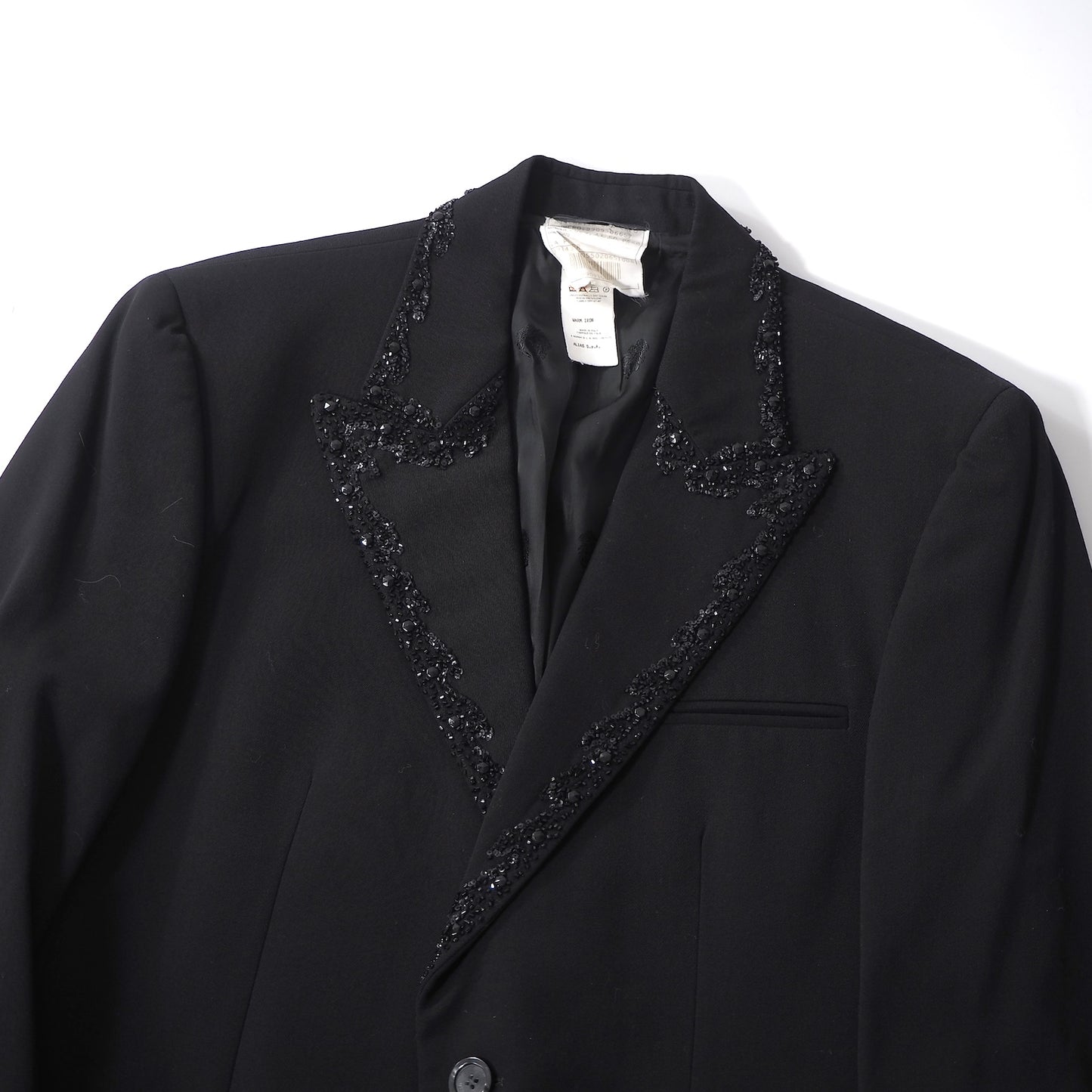 美品 ジャンニヴェルサーチ GIANNI VERSACE ヴィンテージ ウール 装飾 ジャケット 48 ブラック メンズ 正規品 6-YA022