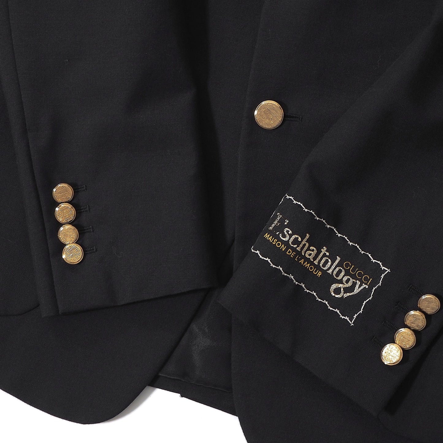 美品 グッチ GUCCI 金ボタン ピークドラペル ジャケット ブレザー 44 ブラック メンズ 正規品 6-YB028