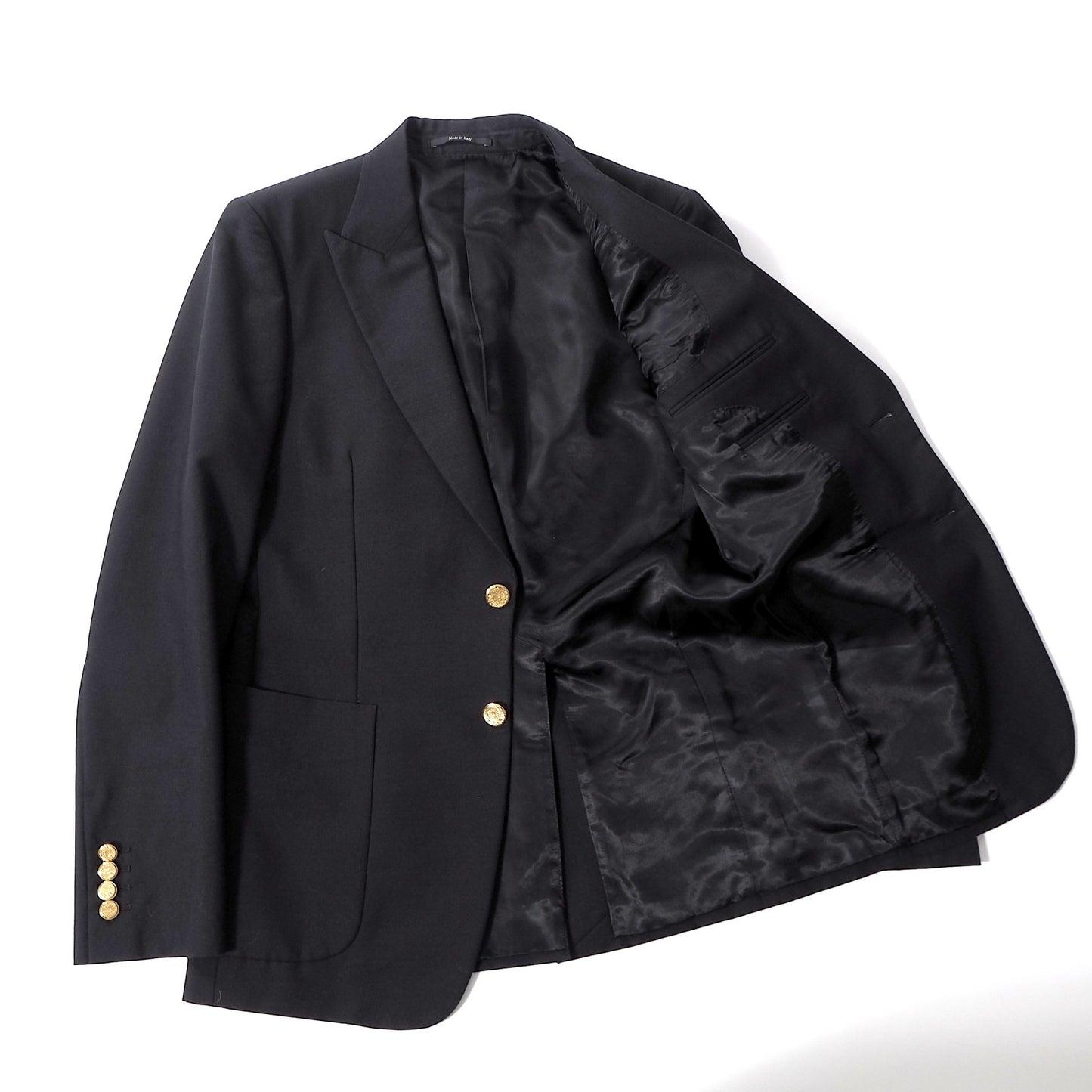 美品 グッチ GUCCI 金ボタン ピークドラペル ジャケット ブレザー 44 ブラック メンズ 正規品 6-YB028