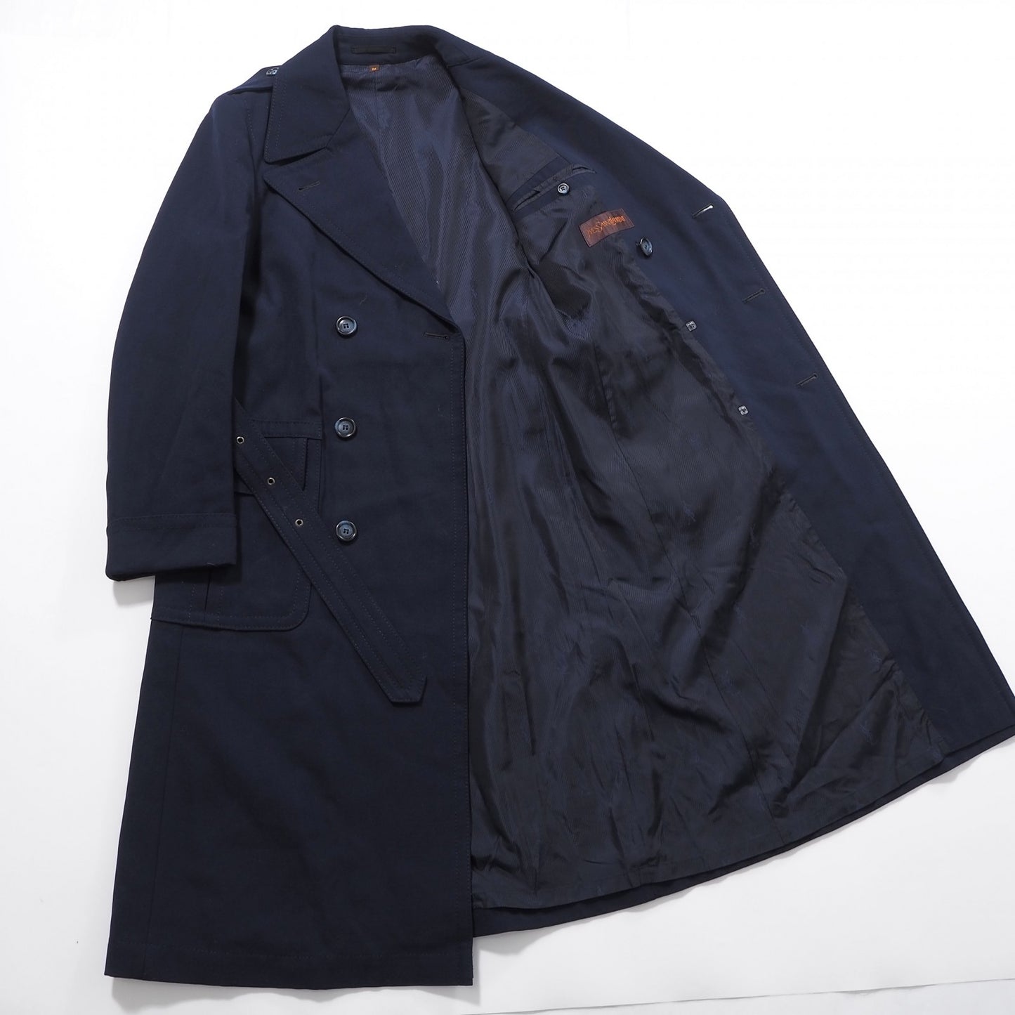 美品 イヴ・サンローラン Yves Saint Laurent ヴィンテージ トレンチコート M ネイビー メンズ 正規品 6-YB029